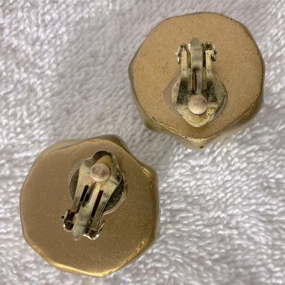 Vintage Handmade Round Plastic  Bejewelled Clip On Earrings - Picture 2 of 10